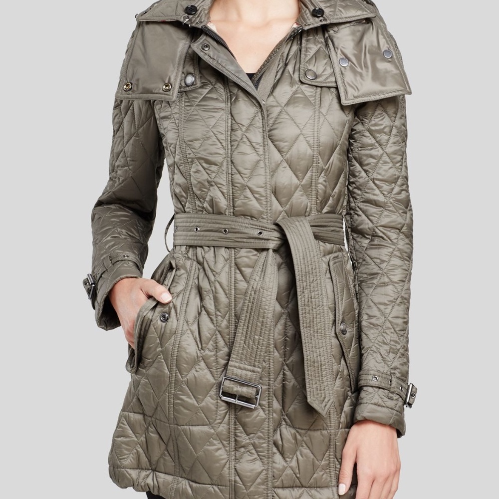 Burberry Finsbridge Quilted Jacket Size Small Mink Gray